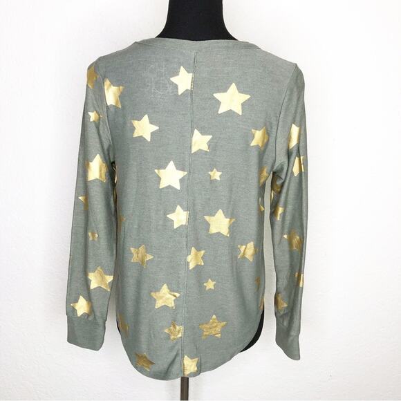 Chaser green and gold star print knit top size Medium - Picture 15 of 15